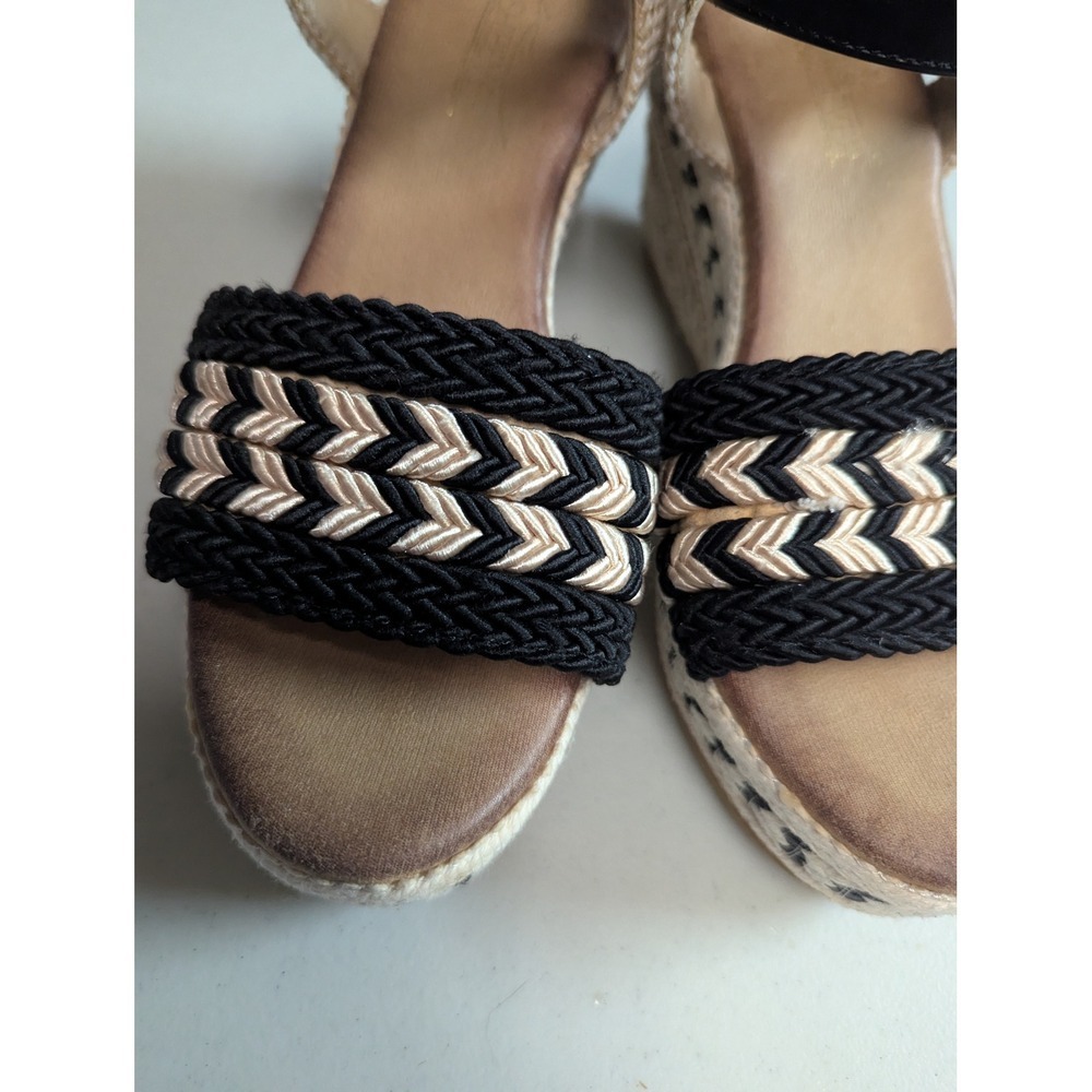Womens Wedge Espadrille Sandals Black Beige Braided Ankle Strap - Picture 12 of 12
